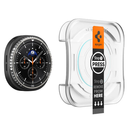 Spigen GlastR EZ FIT beskyttelsesfilm for Samsung Galaxy Watch8 Classic, Sett med 2 stykker, Herdet glass AGL09877
