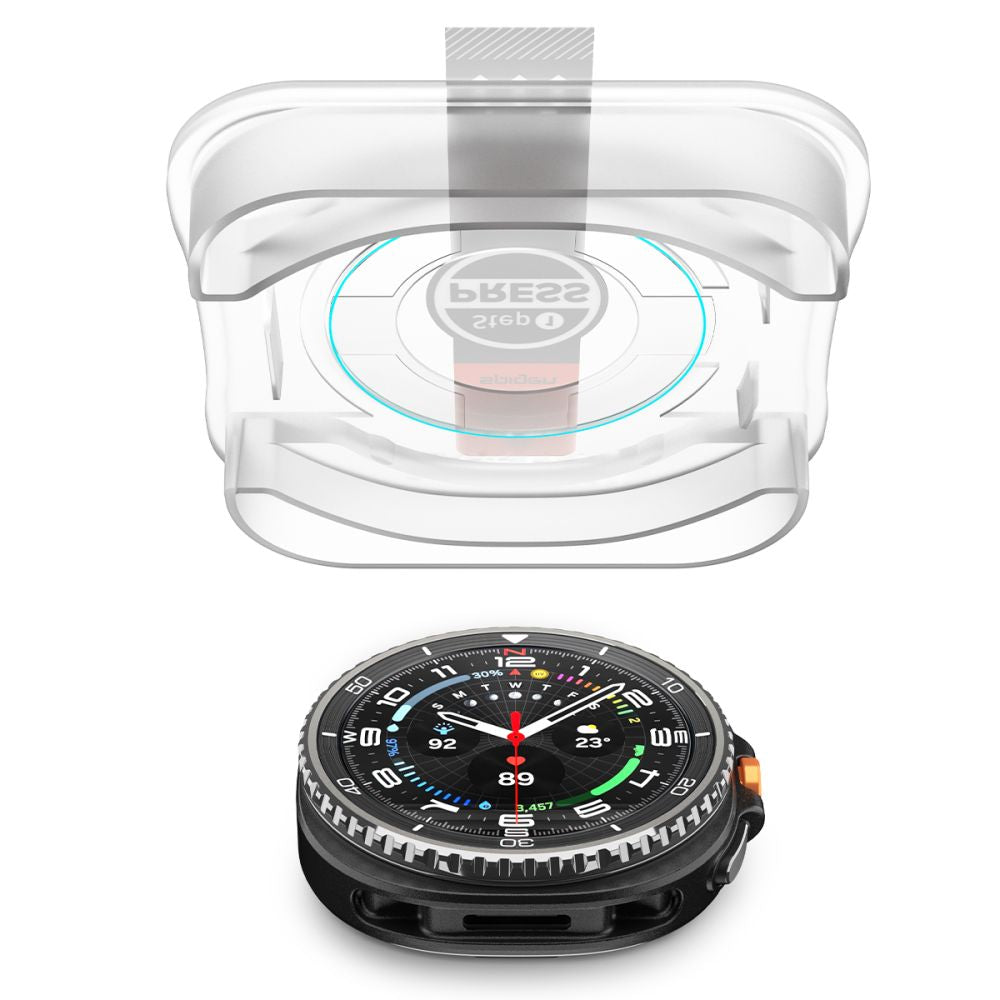 Spigen GlastR EZ FIT beskyttelsesfilm for Samsung Galaxy Watch8 Classic, Sett med 2 stykker, Herdet glass AGL09877