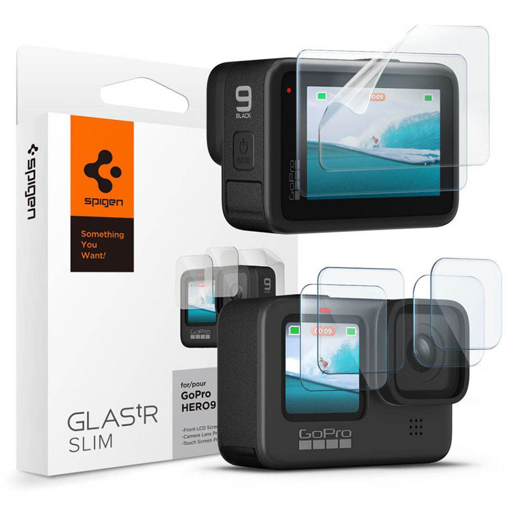 Skjermbeskytter og linsebeskytter Spigen GlastR Slim for GoPro Hero 12 / 9 / 10 / 11, Herdet glass, Sett med 6 deler AGL03045