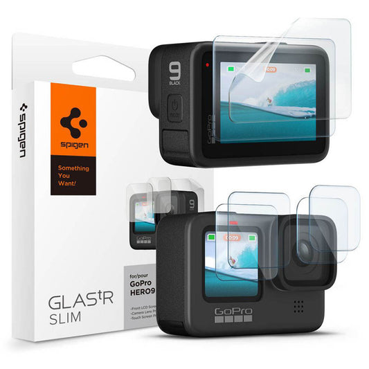 Skjermbeskytter og linsebeskytter Spigen GlastR Slim for GoPro Hero 12 / 9 / 10 / 11, Herdet glass, Sett med 6 deler AGL03045