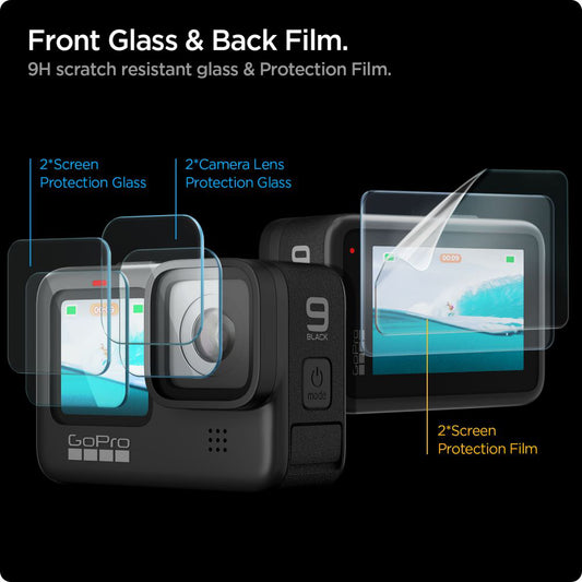 Skjermbeskytter og linsebeskytter Spigen GlastR Slim for GoPro Hero 12 / 9 / 10 / 11, Herdet glass, Sett med 6 deler AGL03045