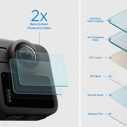 Skjermbeskyttelsesfolie Spigen GlastR Slim for GoPro Max 2, Sett med 2 stykker, Herdet glass AGL11230