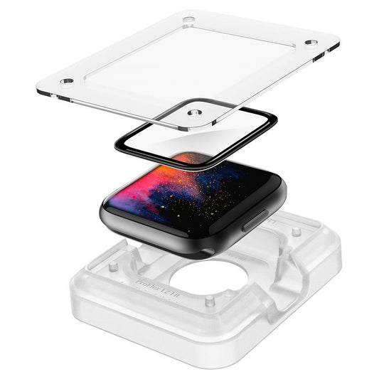 Spigen ProFlex EZ FIT beskyttelsesfilm for Apple Watch 44mm Series, Sett med 2 stykker, Fleksibelt glass, Svart