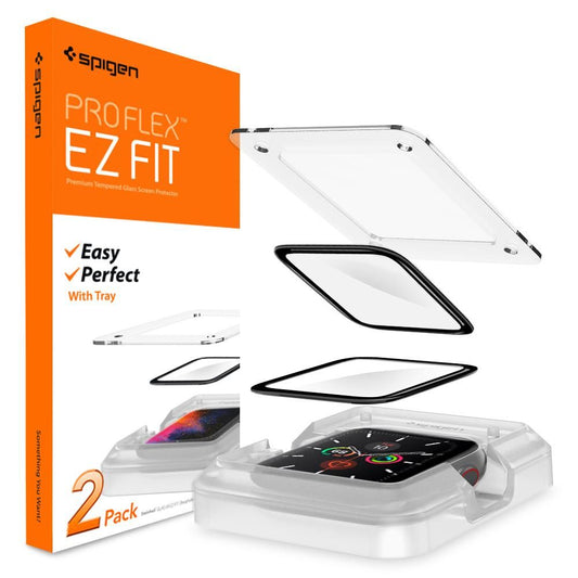 Spigen ProFlex EZ FIT beskyttelsesfilm for Apple Watch 44mm Series, Sett med 2 stykker, Fleksibelt glass, Svart