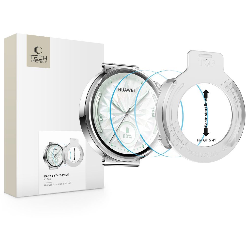 Beskyttelsesfilm Tech-Protect Easy Set+ for Huawei Watch GT 5 41mm, Sett med 2 stykker, Herdet glass