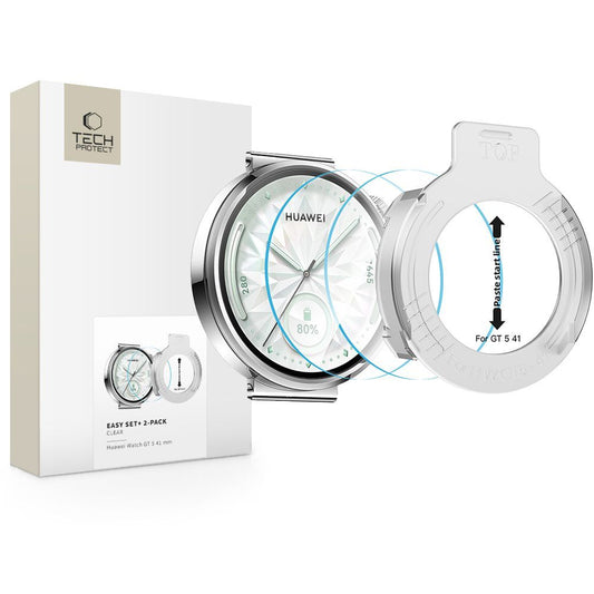 Beskyttelsesfilm Tech-Protect Easy Set+ for Huawei Watch GT 5 41mm, Sett med 2 stykker, Herdet glass
