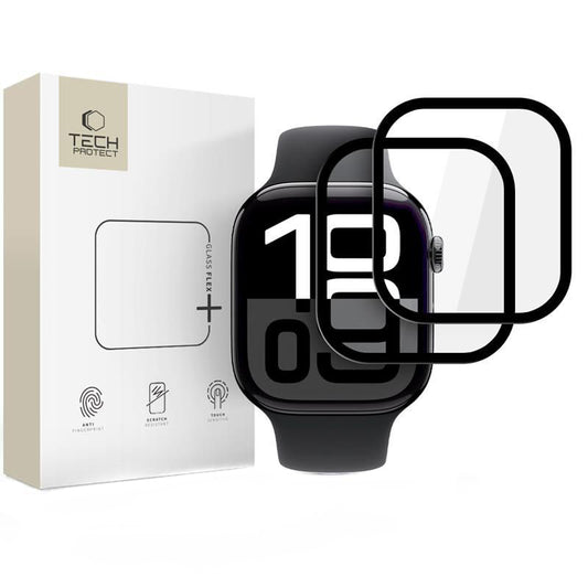 Tech-Protect Flex+ beskyttelsesfilm for Apple Watch 46mm Series, Sett med 2 stykker, Fleksibelt glass, Svart