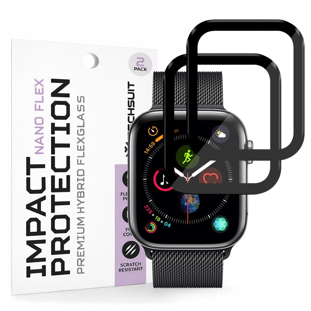 Techsuit Nano Flex beskyttelsesfilm for Apple Watch 44mm Series, Sett med 2 stykker, Plast, Svart