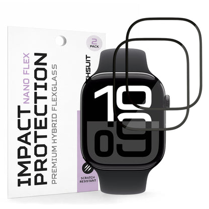 Techsuit Nano Flex beskyttelsesfolie for Apple Watch Series 10 / 11 46mm, Sett med 2 stykker, Plast, Svart