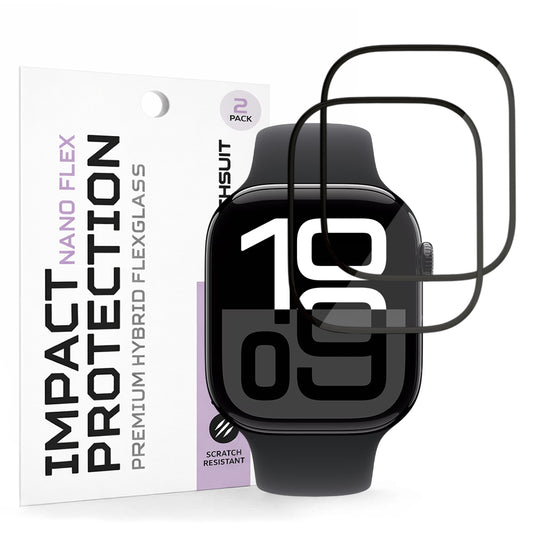 Techsuit Nano Flex beskyttelsesfolie for Apple Watch Series 10 / 11 46mm, Sett med 2 stykker, Plast, Svart
