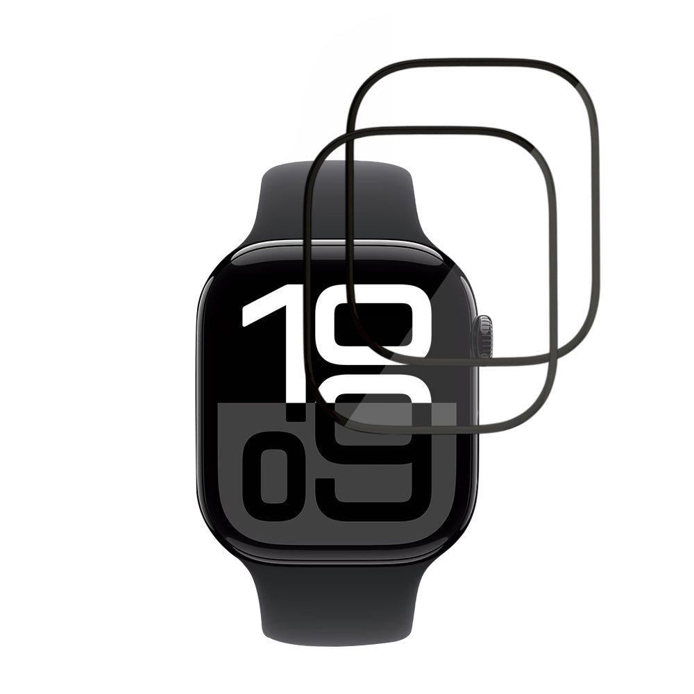 Techsuit Nano Flex beskyttelsesfolie for Apple Watch Series 10 / 11 46mm, Sett med 2 stykker, Plast, Svart