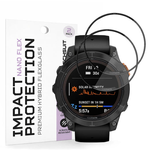 Beskyttelsesfolie Techsuit Nano Flex for Garmin Fenix 7 Pro Solar, Sett med 2 stykker, Plast, Svart