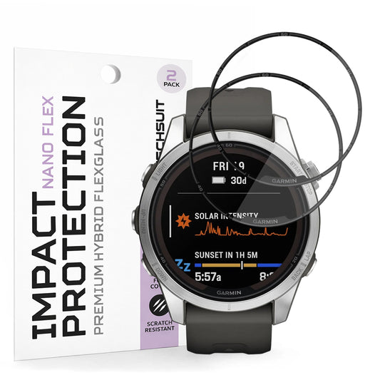 Beskyttelsesfolie Techsuit Nano Flex for Garmin Fenix 7S Pro Solar, Sett med 2 stykker, Plast, Svart