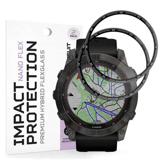 Techsuit Nano Flex beskyttelsesfilm for Garmin Fenix 7X, Sett med 2 stykker, Plast, Svart
