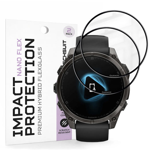 Techsuit Nano Flex beskyttelsesfilm for Garmin Fenix 8 Pro 47mm / 8 47mm, Sett med 2 stykker, Plast, Svart