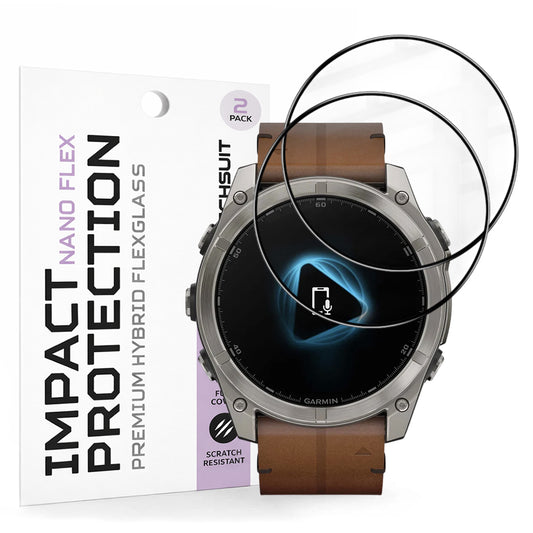 Techsuit Nano Flex beskyttelsesfilm for Garmin Fenix 8 Pro 51mm / 8 51mm, Sett med 2 stykker, Plast, Svart