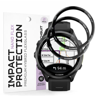 Techsuit Nano Flex beskyttelsesfilm for Garmin Forerunner 570 47mm / 970, Sett med 2 stykker, Plast, Svart