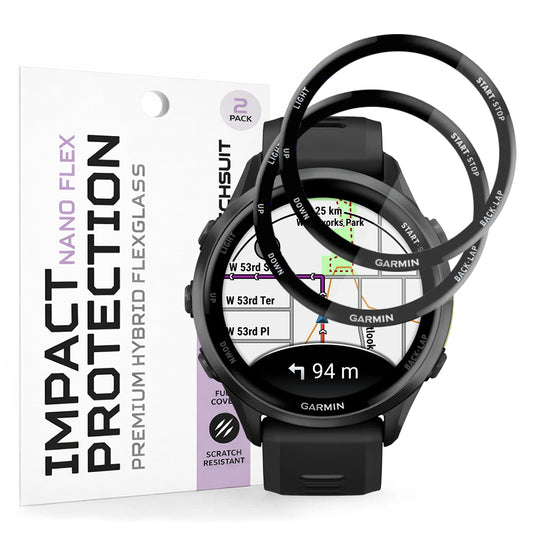 Techsuit Nano Flex beskyttelsesfilm for Garmin Forerunner 570 47mm / 970, Sett med 2 stykker, Plast, Svart