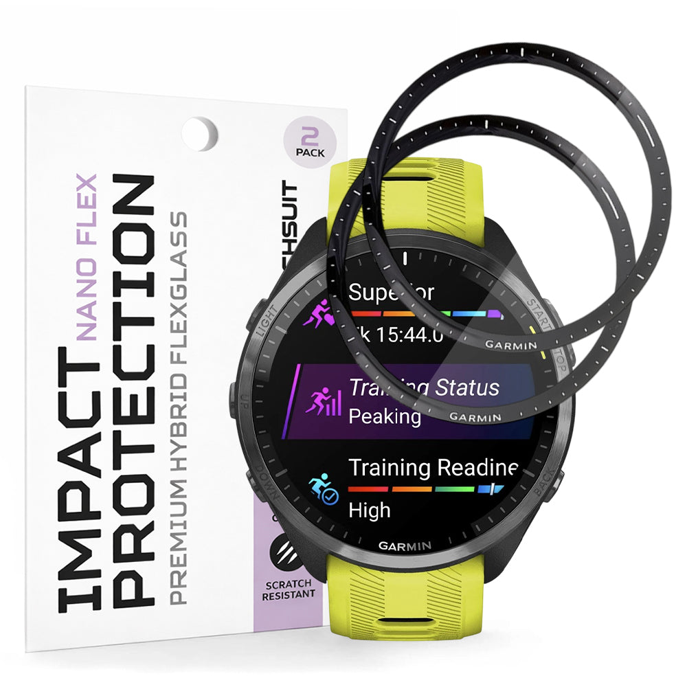 Techsuit Nano Flex beskyttelsesfilm for Garmin Forerunner 965, Sett med 2 stykker, Plast, Svart