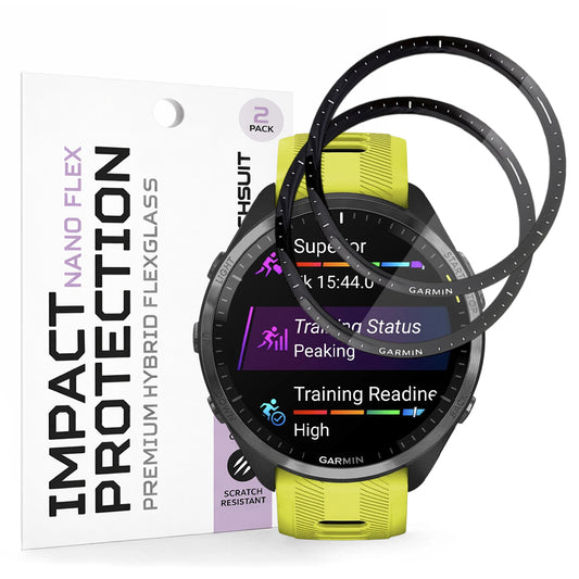 Techsuit Nano Flex beskyttelsesfilm for Garmin Forerunner 965, Sett med 2 stykker, Plast, Svart