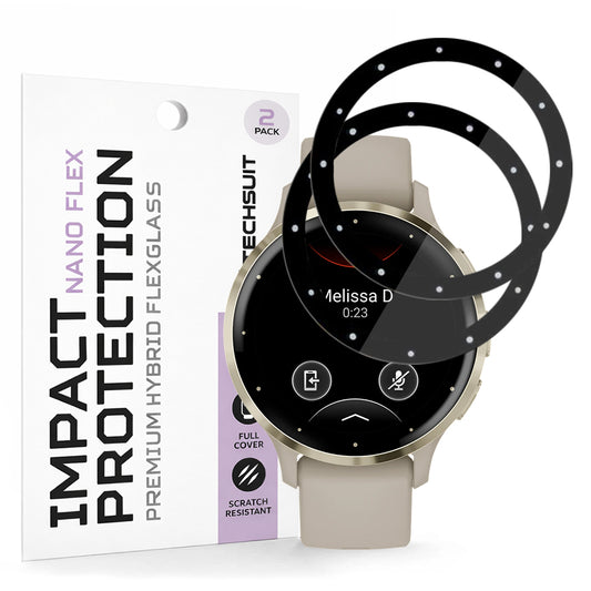 Beskyttelsesfolie Techsuit Nano Flex for Garmin Venu 3S, Sett med 2 stykker, Plast, Svart