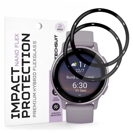 Techsuit Nano Flex beskyttelsesfilm for Garmin Vivoactive 5, Sett med 2 stykker, Plast, Svart