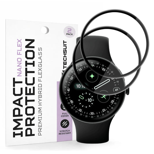 Techsuit Nano Flex beskyttelsesfilm for Google Pixel Watch 4 45mm, Sett med 2 stykker, Plast, Svart