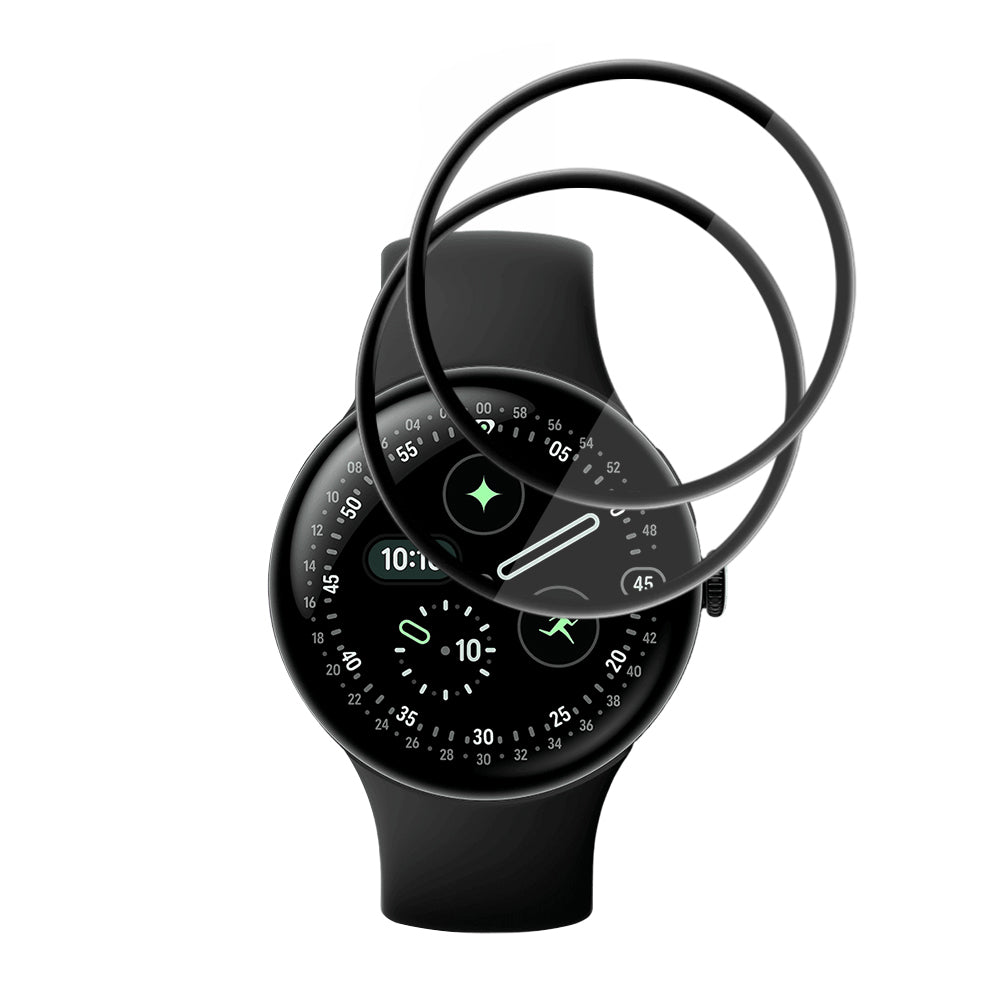 Techsuit Nano Flex beskyttelsesfilm for Google Pixel Watch 4 45mm, Sett med 2 stykker, Plast, Svart