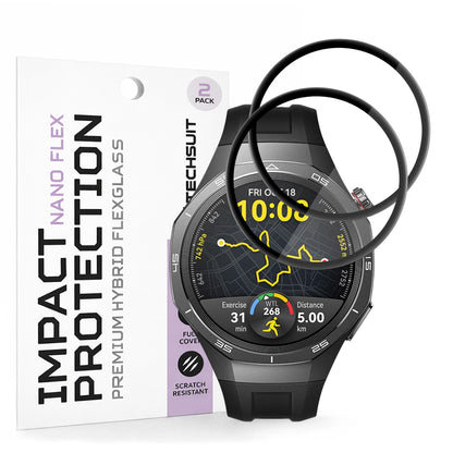 Techsuit Nano Flex beskyttelsesfilm for Huawei Watch GT 5 Pro 46mm, Sett med 2 stykker, Plast, Svart