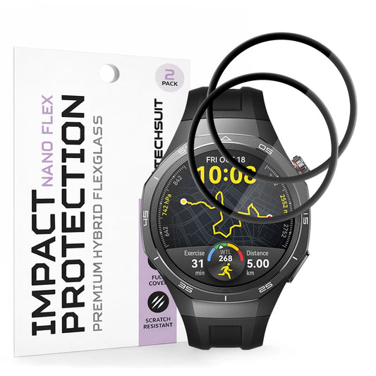 Techsuit Nano Flex beskyttelsesfilm for Huawei Watch GT 5 Pro 46mm, Sett med 2 stykker, Plast, Svart