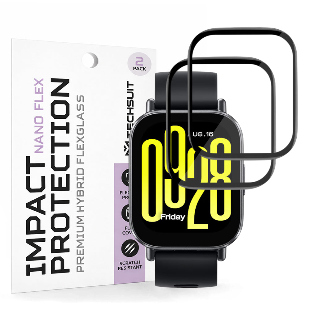 Techsuit Nano Flex beskyttelsesfilm for Xiaomi Redmi Watch 5 Active, Sett med 2 stykker, Plast, Svart