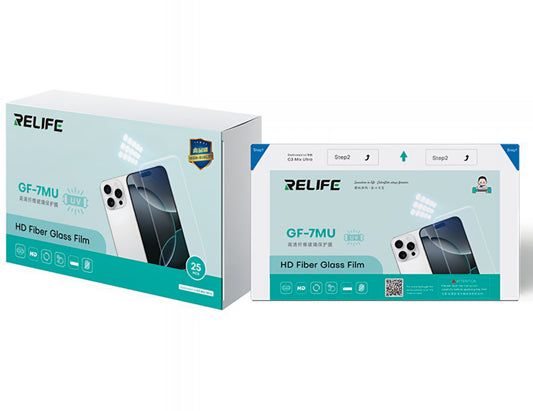 Fleksibel Filbra Relife GF-7MU glassfilm for UV vakuumlamineringsmaskin Sunshine C3 Mix Ultra, 120mm x 210mm, sett med 25 stk
