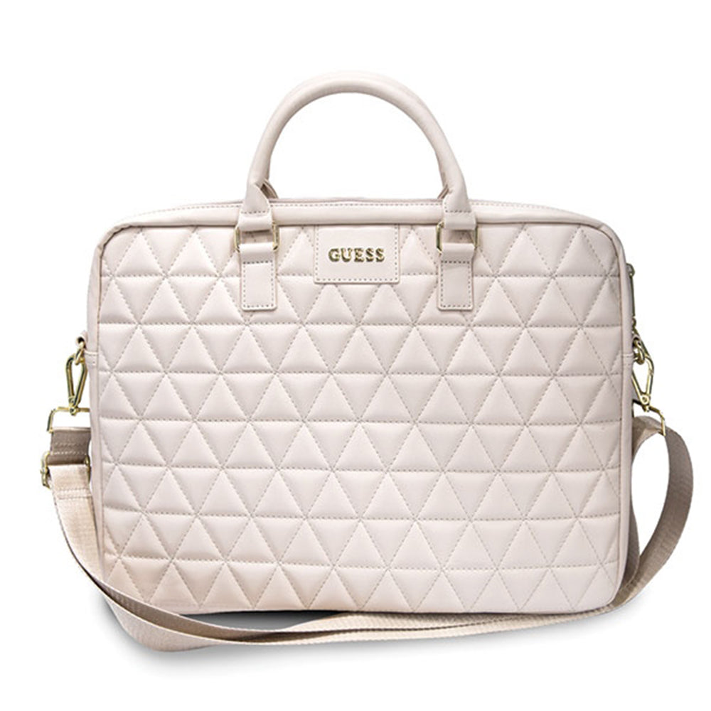 Guess Quilted-veske for 15-tommers laptop, Rosa