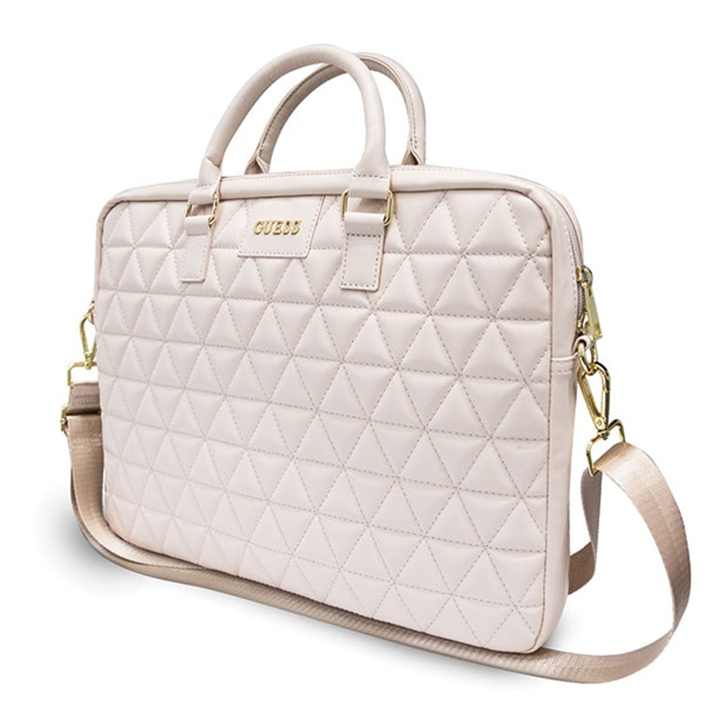 Guess Quilted-veske for 15-tommers laptop, Rosa