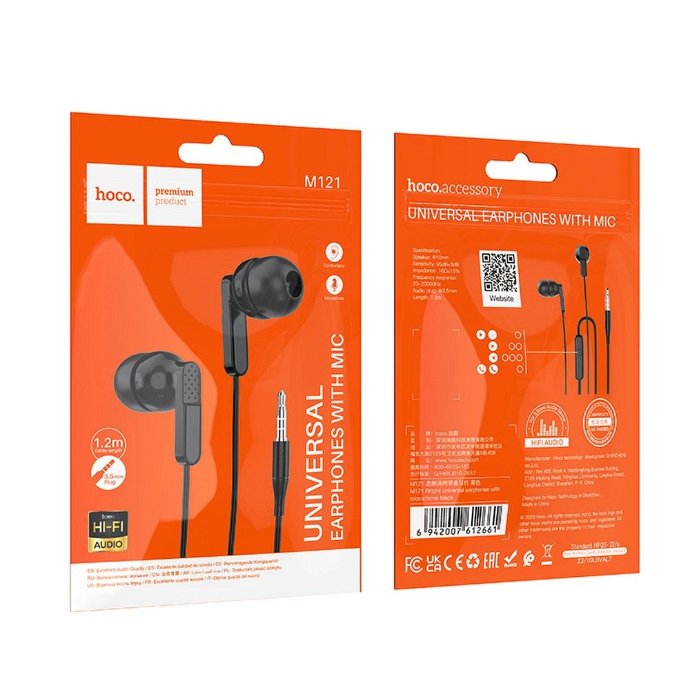 Handsfree 3.5mm HOCO M121, Svart