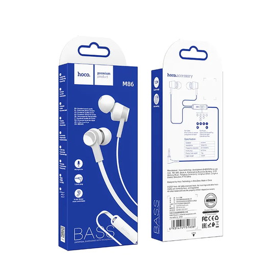 Handsfree 3.5mm HOCO M86, Hvit