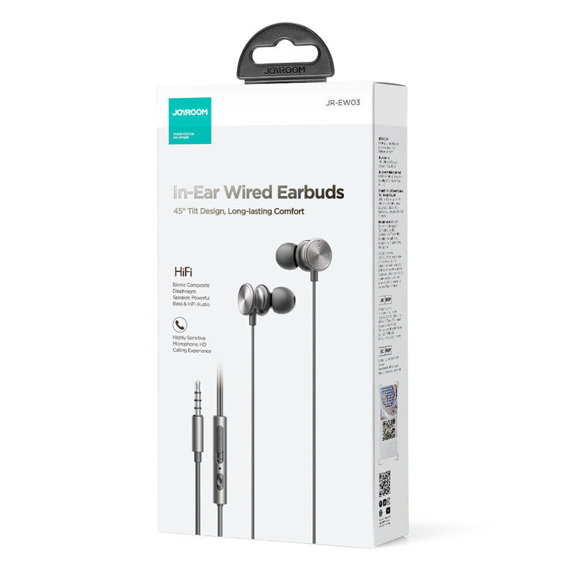Handsfree 3,5 mm Joyroom JR-EW03, Grå