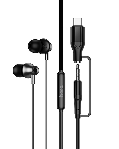 Handsfree 3,5 mm / USB-C HOCO M119A, Svart