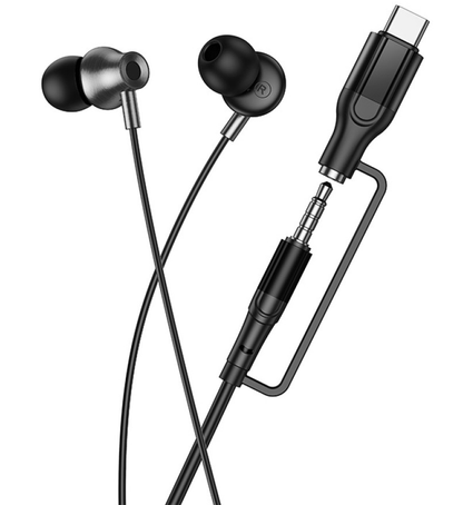 Handsfree 3,5 mm / USB-C HOCO M119A, Svart