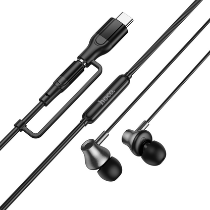 Handsfree 3,5 mm / USB-C HOCO M119A, Svart