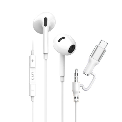 Handsfree 3.5mm / USB-C Lito LF03, Hvit