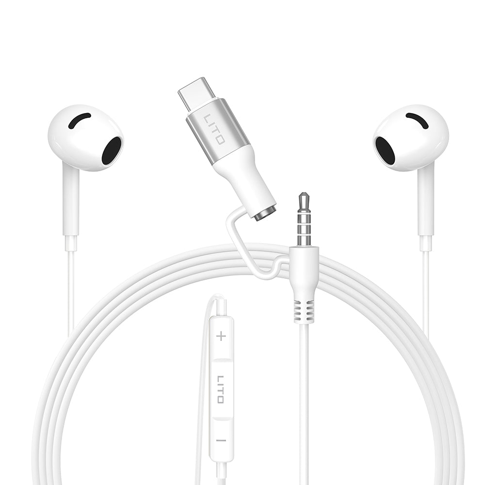 Handsfree 3.5mm / USB-C Lito LF03, Hvit
