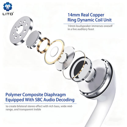 Handsfree 3.5mm / USB-C Lito LF03, Hvit