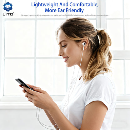 Handsfree 3.5mm / USB-C Lito LF03, Hvit