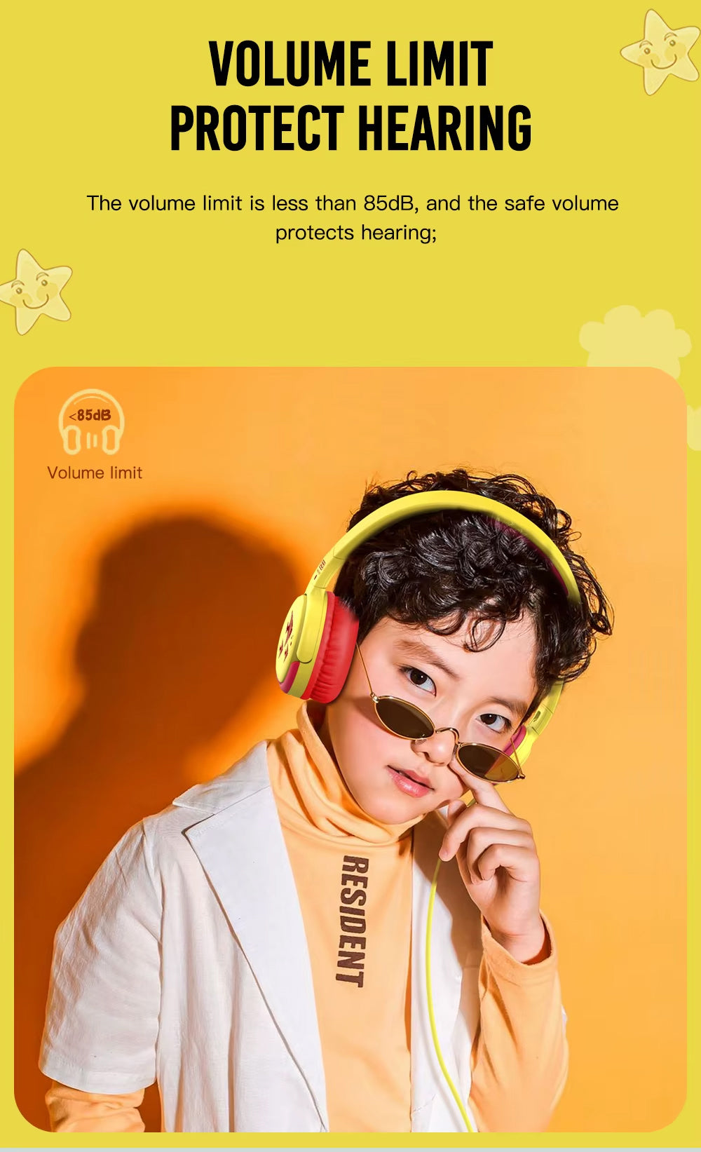 Hodetelefoner 3.5mm XO Design EP47 Study Kids, Gule