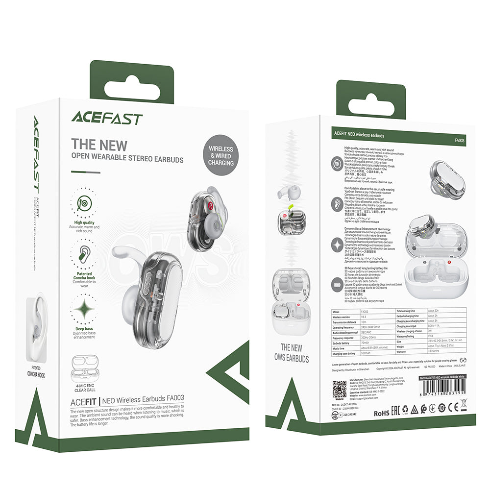 Handsfree Bluetooth Acefast Acefit Neo, TWS, Hvit