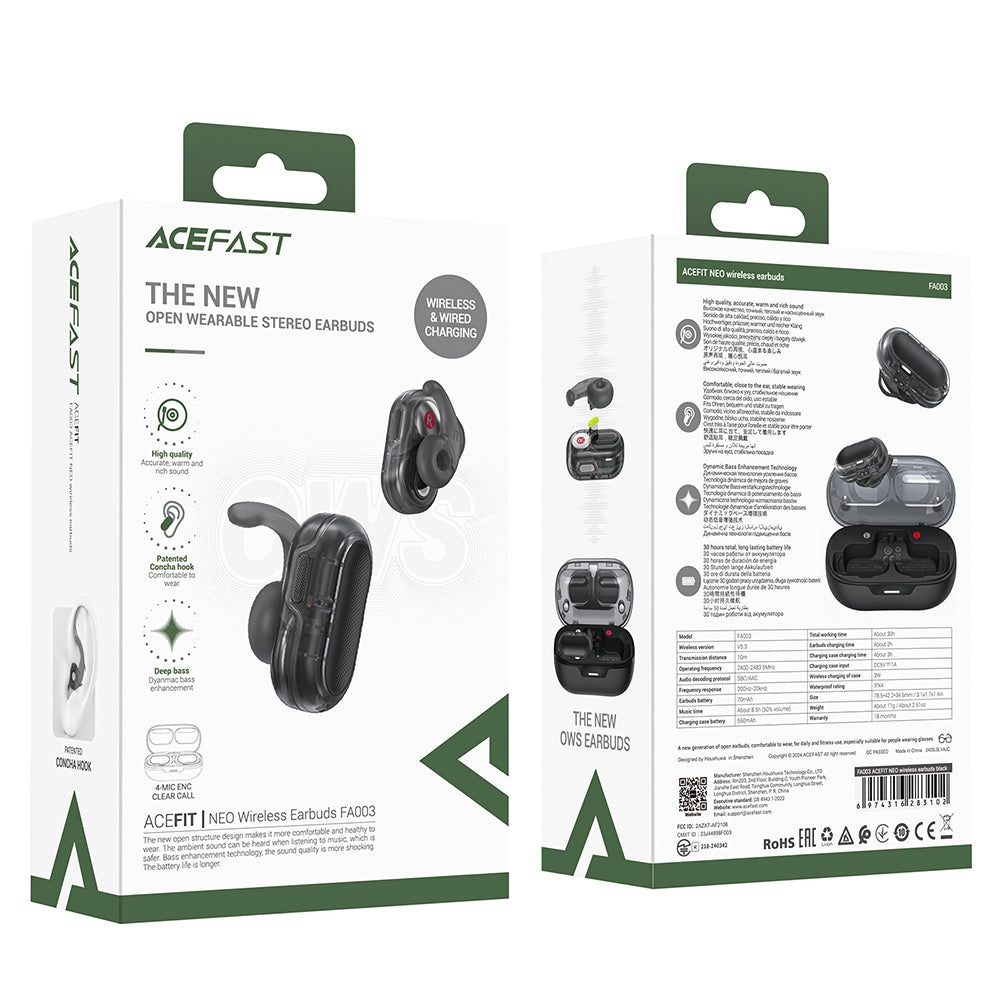 Handsfree Bluetooth Acefast Acefit Neo, TWS, Svart