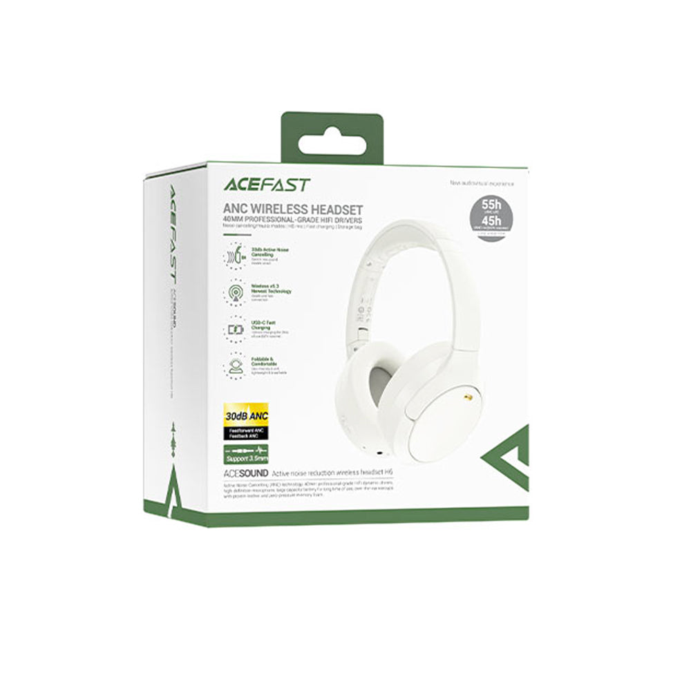 Handsfree Bluetooth Acefast H6, A2DP, ANC, Hvit