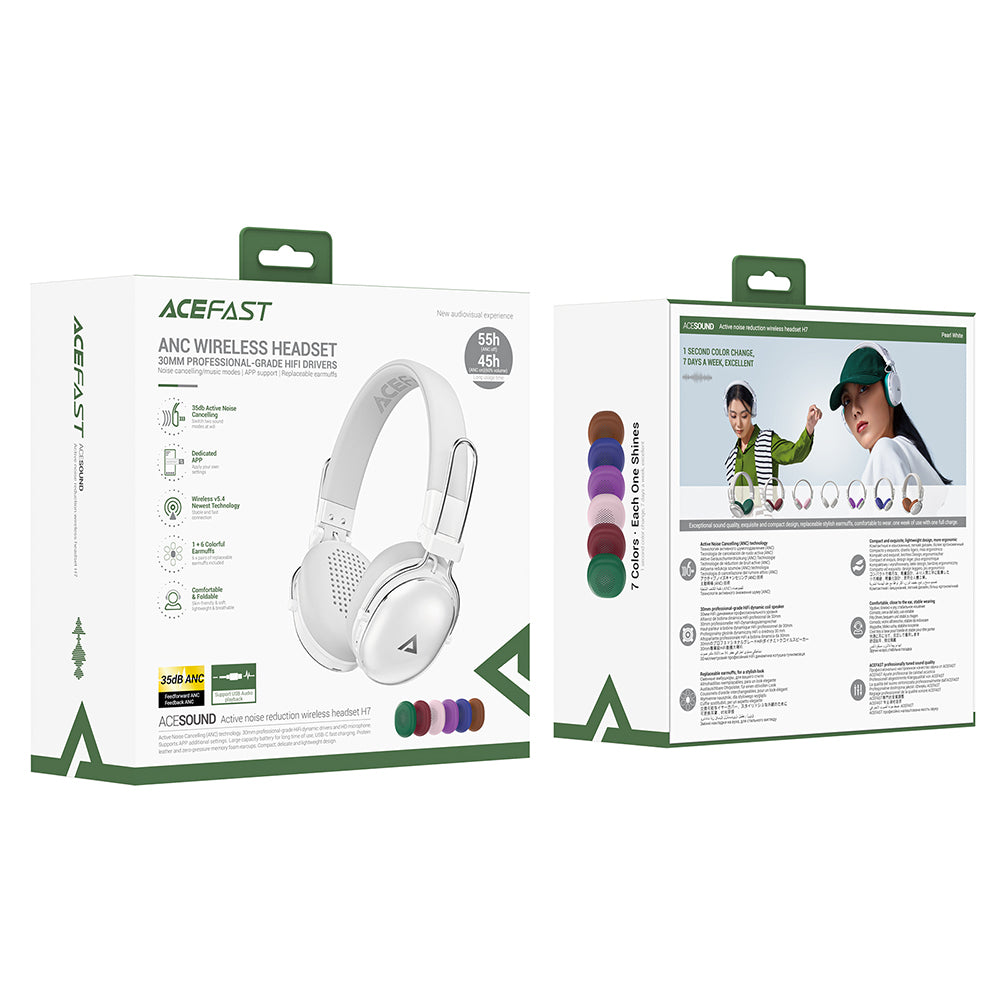 Handsfree Bluetooth Acefast H7, A2DP, ANC, Hvit