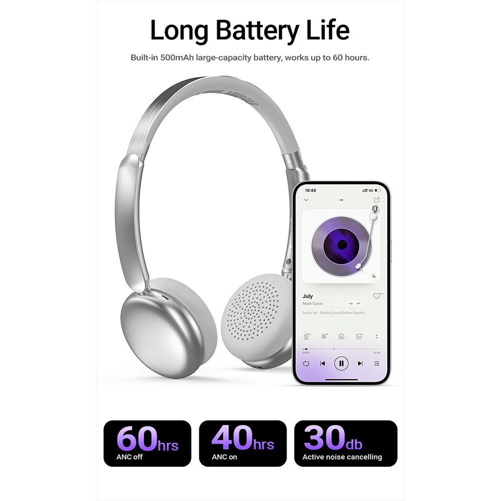 Handsfree Bluetooth Acefast H8, A2DP, ANC, Sølv
